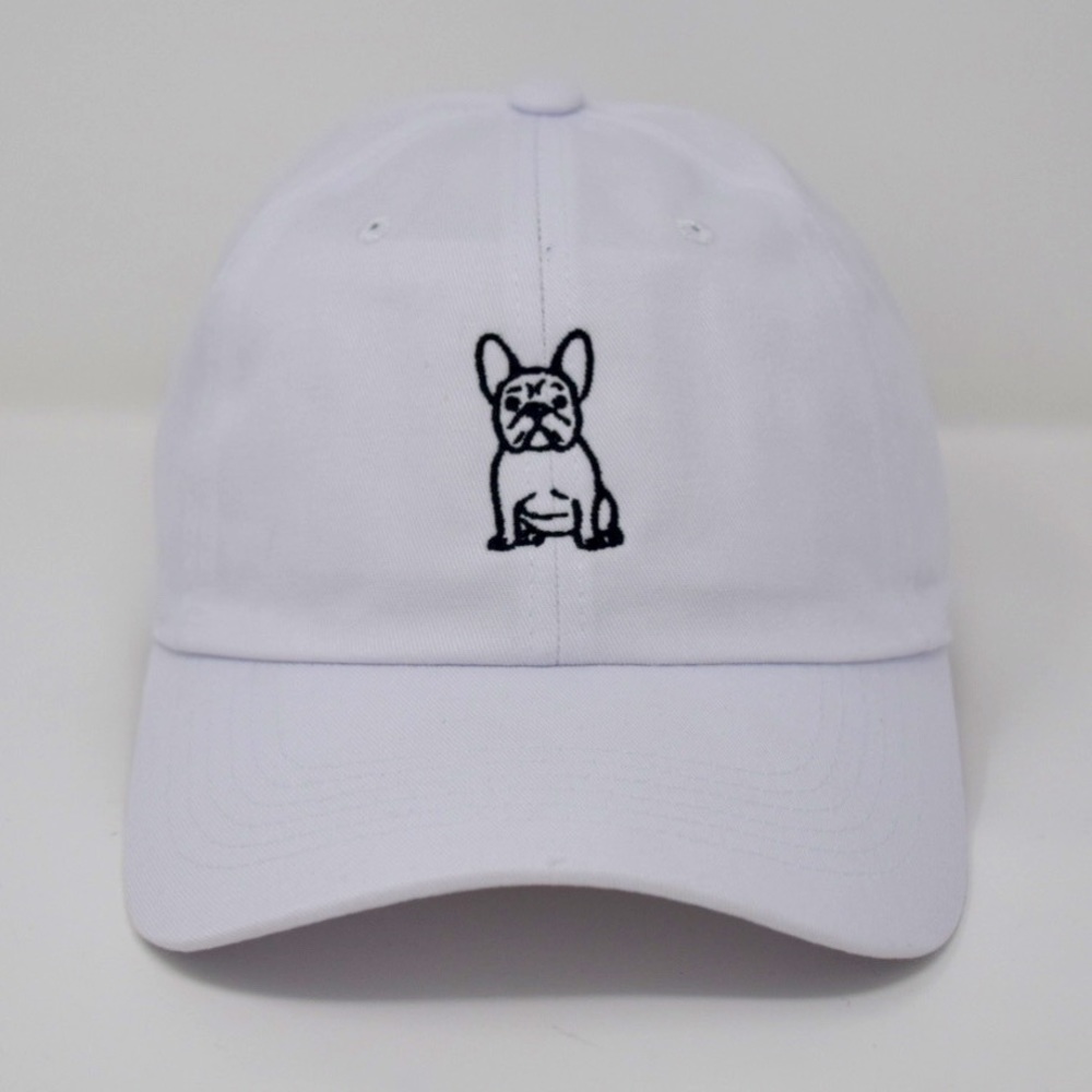 WHITE - I Love Frenchies Dog Embroidered 6 Panel Adjustable Baseball Dad Hat